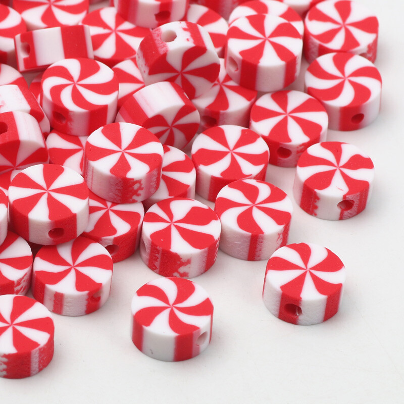 Didmeninė prekyba 9 mm 20/50/100 vnt raudono balto molio karoliukai plokšti apvalūs saldainių polimero molio tarpikliai papuošalams gaminti "pasidaryk pats" papuošalų karoliukai
