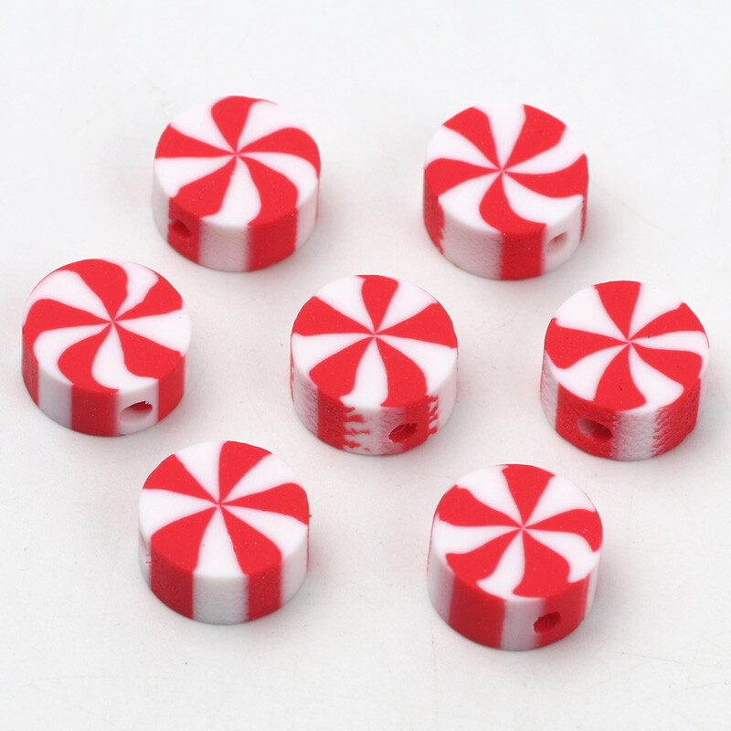 Didmeninė prekyba 9 mm 20/50/100 vnt raudono balto molio karoliukai plokšti apvalūs saldainių polimero molio tarpikliai papuošalams gaminti "pasidaryk pats" papuošalų karoliukai