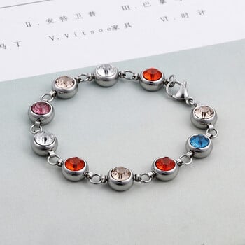 Βραχιόλι τένις Birthstone Charm από ανοξείδωτο ατσάλι Πολύχρωμο στρογγυλό κρύσταλλο κόσμημα για γυναίκες Ασημί χρώμα μόδας υψηλής ποιότητας