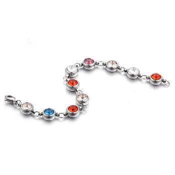 Βραχιόλι τένις Birthstone Charm από ανοξείδωτο ατσάλι Πολύχρωμο στρογγυλό κρύσταλλο κόσμημα για γυναίκες Ασημί χρώμα μόδας υψηλής ποιότητας