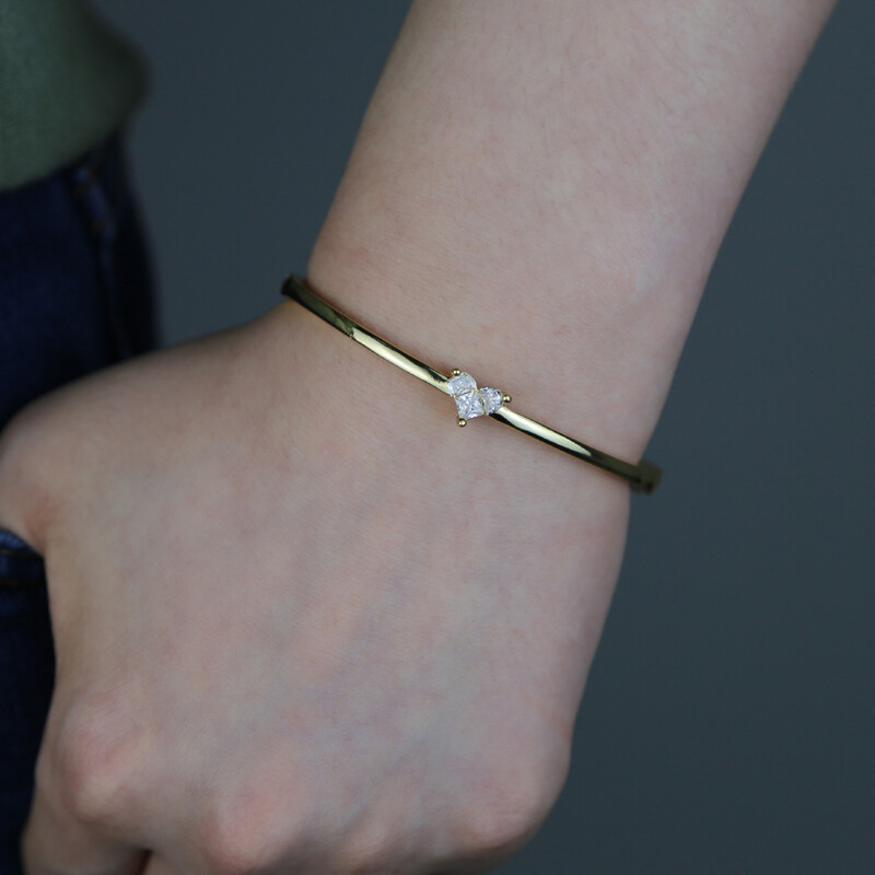 Promoție 7.5" interior 60mm trei pietre în formă de triunghi geometric de culoare aurie brățară femei