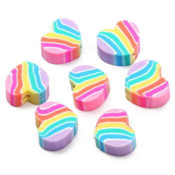 20/50/100 τμχ Cute Heart Beads Rainbow Polymer Clay Beads Clay Spacer Beads for Jewelry Making Diy βραχιόλια σκουλαρίκια αξεσουάρ