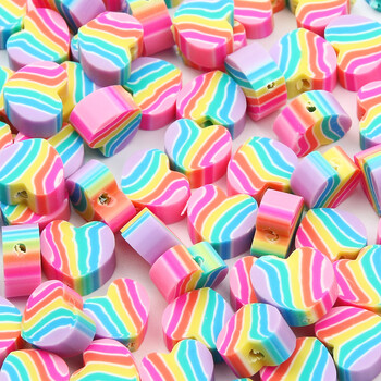 20/50/100 τμχ Cute Heart Beads Rainbow Polymer Clay Beads Clay Spacer Beads for Jewelry Making Diy βραχιόλια σκουλαρίκια αξεσουάρ