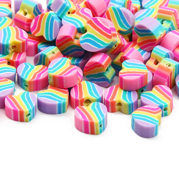 20/50/100 τμχ Cute Heart Beads Rainbow Polymer Clay Beads Clay Spacer Beads for Jewelry Making Diy βραχιόλια σκουλαρίκια αξεσουάρ