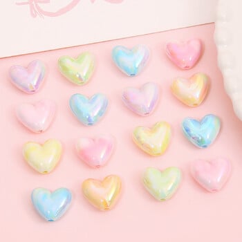 10 τμχ 15x17mm Πολύχρωμες χάντρες Love Heart Ακρυλικές Χαλαρές Χάντρες για Κοσμήματα Κατασκευή Diy Βραχιόλι Σκουλαρίκια κολιέ Αξεσουάρ