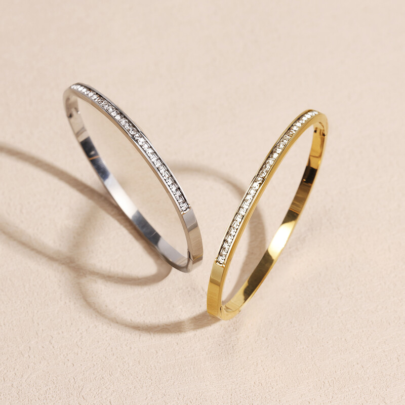 Brățară clasică cu design de culoare aurie, rezistentă la apă, din oțel inoxidabil, marcă de lux, brățări strălucitoare din zircon pentru femei, cadou, bijuterii