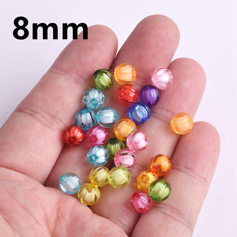 50 ks okrúhlych 8 mm 10 mm 12 mm tekvicových farebných akrylových plastových voľných korálok, veľa remeselných komponentov na výrobu šperkov.