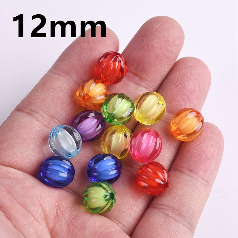 50 ks okrúhlych 8 mm 10 mm 12 mm tekvicových farebných akrylových plastových voľných korálok, veľa remeselných komponentov na výrobu šperkov.