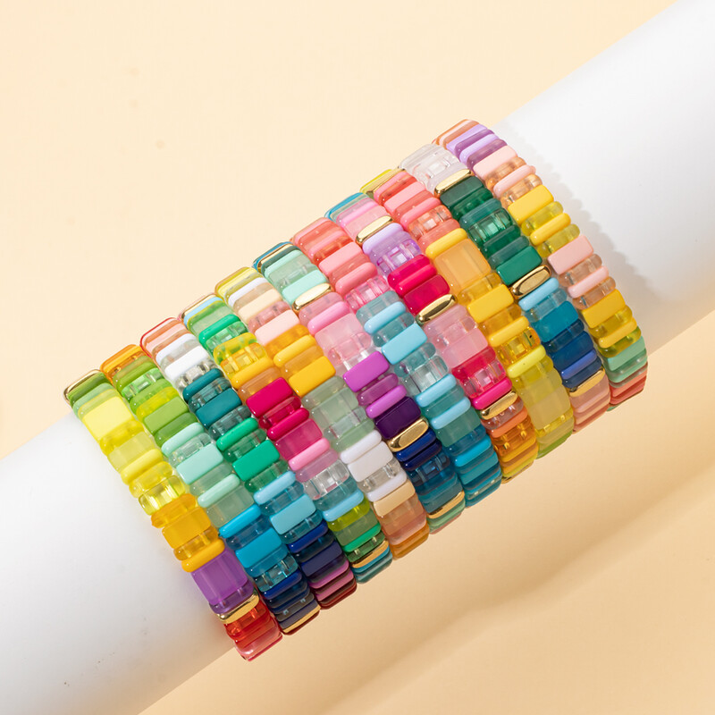 2023 Trendy 2x8 mm priehľadné akrylové korálkové náramky pre ženy ručne vyrobené boho farebné prívesky elastické náramky šperky priateľstva