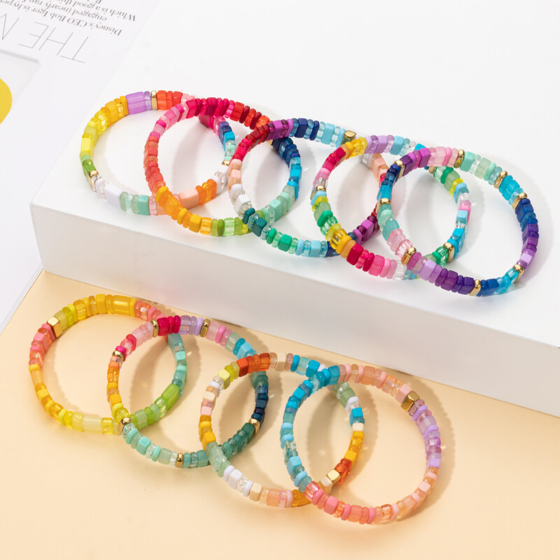 2023 Trendy 2x8 mm priehľadné akrylové korálkové náramky pre ženy ručne vyrobené boho farebné prívesky elastické náramky šperky priateľstva
