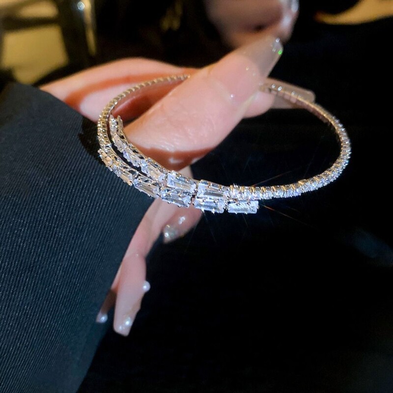 Koreai, kifinomult geometriai kerek nyíló karkötő édes, elegáns teljes strasszköves egyszerű karkötő női ékszer kiegészítők