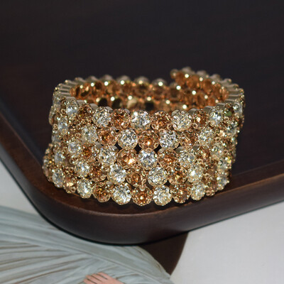 grezna vairāku rindu kristāla regulējama rokassprādze sievietēm zelta sudraba krāsā kāzu rokassprādzes un rokassprādzes rotaslietas dāvanaF