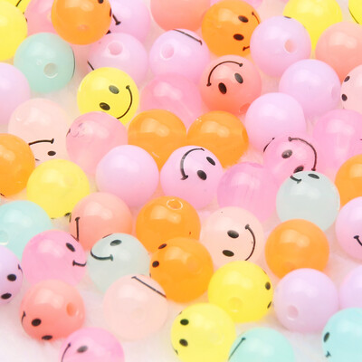 20-100db 8/10/12MM Kerek akril mosolygó gyöngyök Színes laza távtartó gyöngyök ékszerekhez karkötő készítés kézzel készített barkács kiegészítők