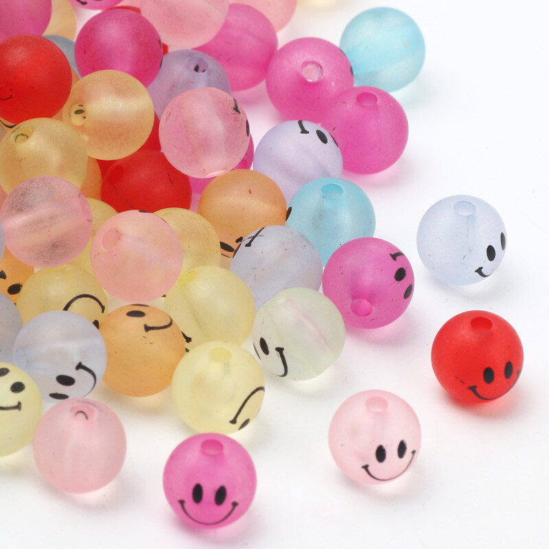 20-100db 8/10/12MM Kerek akril mosolygó gyöngyök Színes laza távtartó gyöngyök ékszerekhez karkötő készítés kézzel készített barkács kiegészítők