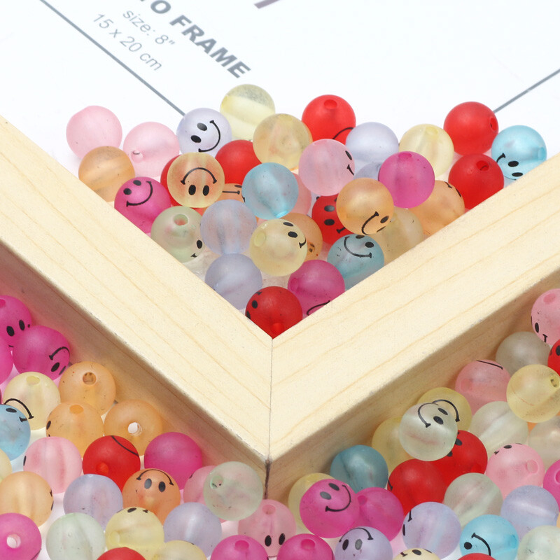 20-100db 8/10/12MM Kerek akril mosolygó gyöngyök Színes laza távtartó gyöngyök ékszerekhez karkötő készítés kézzel készített barkács kiegészítők