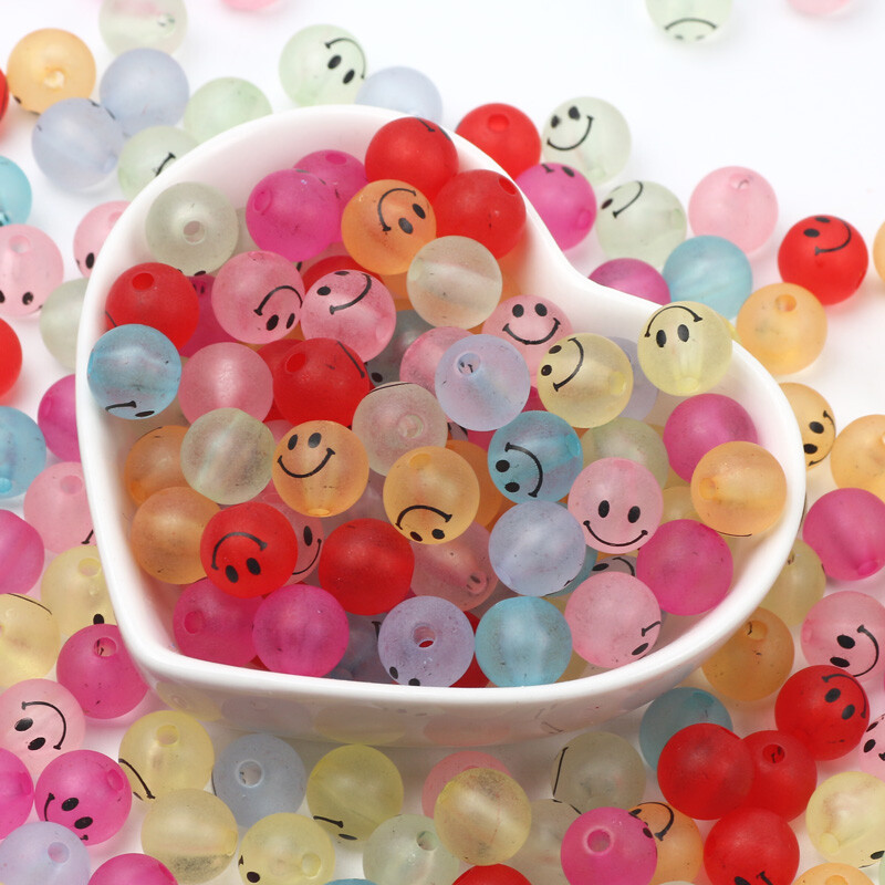20-100db 8/10/12MM Kerek akril mosolygó gyöngyök Színes laza távtartó gyöngyök ékszerekhez karkötő készítés kézzel készített barkács kiegészítők