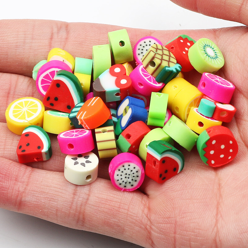20/50/100 buc margele din argilă polimerică cu fructe, ananas, piersici, pepene verde, avocado, margele distanțiere pentru fabricarea de bijuterii, brățări colier