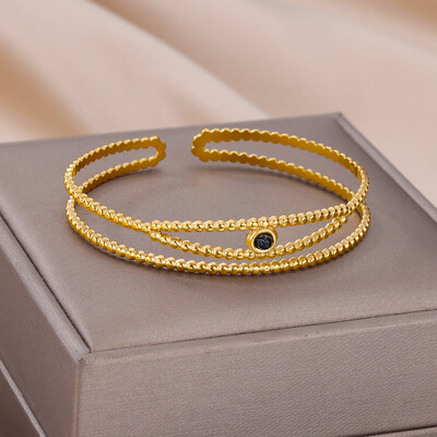 Kötött rozsdamentes acél karkötő nőknek Arany színű mandzsetta karkötők karkötők női 2024 Divatos vintage ékszerek kiegészítők ajándékok