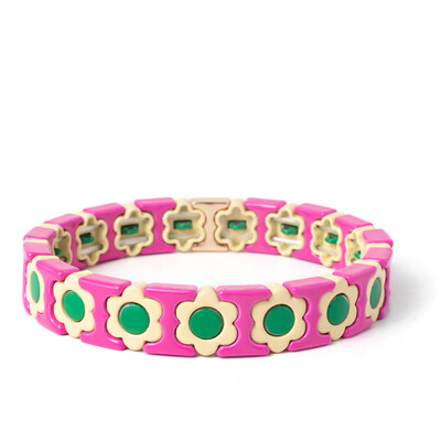 Új dizájn színes virágos varázslatok karperec nőknek kézzel készített bohém elasztikus virág karkötők fém gyöngyök ékszerek