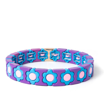 Új dizájn színes virágos varázslatok karperec nőknek kézzel készített bohém elasztikus virág karkötők fém gyöngyök ékszerek