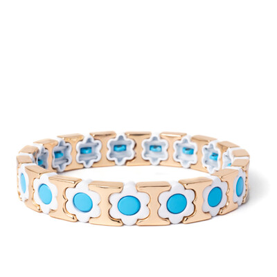 Új dizájn színes virágos varázslatok karperec nőknek kézzel készített bohém elasztikus virág karkötők fém gyöngyök ékszerek