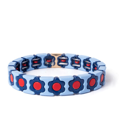 Új dizájn színes virágos varázslatok karperec nőknek kézzel készített bohém elasztikus virág karkötők fém gyöngyök ékszerek