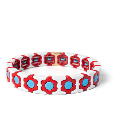 Új dizájn színes virágos varázslatok karperec nőknek kézzel készített bohém elasztikus virág karkötők fém gyöngyök ékszerek