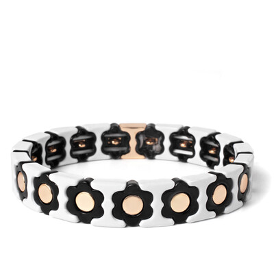 Új dizájn színes virágos varázslatok karperec nőknek kézzel készített bohém elasztikus virág karkötők fém gyöngyök ékszerek