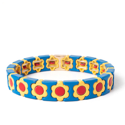 Új dizájn színes virágos varázslatok karperec nőknek kézzel készített bohém elasztikus virág karkötők fém gyöngyök ékszerek