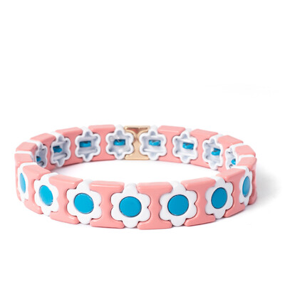 Új dizájn színes virágos varázslatok karperec nőknek kézzel készített bohém elasztikus virág karkötők fém gyöngyök ékszerek