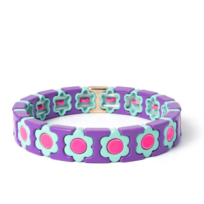 Új dizájn színes virágos varázslatok karperec nőknek kézzel készített bohém elasztikus virág karkötők fém gyöngyök ékszerek