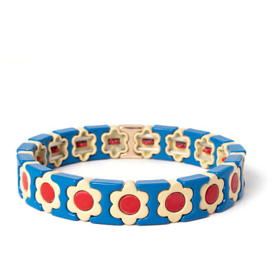 Új dizájn színes virágos varázslatok karperec nőknek kézzel készített bohém elasztikus virág karkötők fém gyöngyök ékszerek