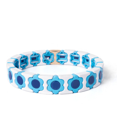 Új dizájn színes virágos varázslatok karperec nőknek kézzel készített bohém elasztikus virág karkötők fém gyöngyök ékszerek