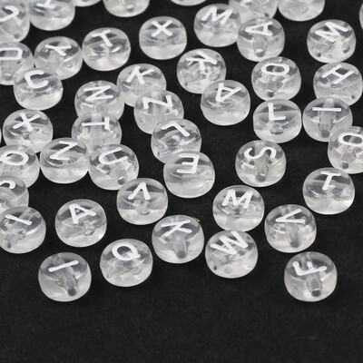4x7mm 200 τμχ Επίπεδες στρογγυλές διαφανείς ακρυλικές χάντρες Λευκό γράμμα χάντρες Ακρυλικό αλφάβητο διαχωριστικές χάντρες για κοσμήματα που κατασκευάζουν χειροτεχνίες