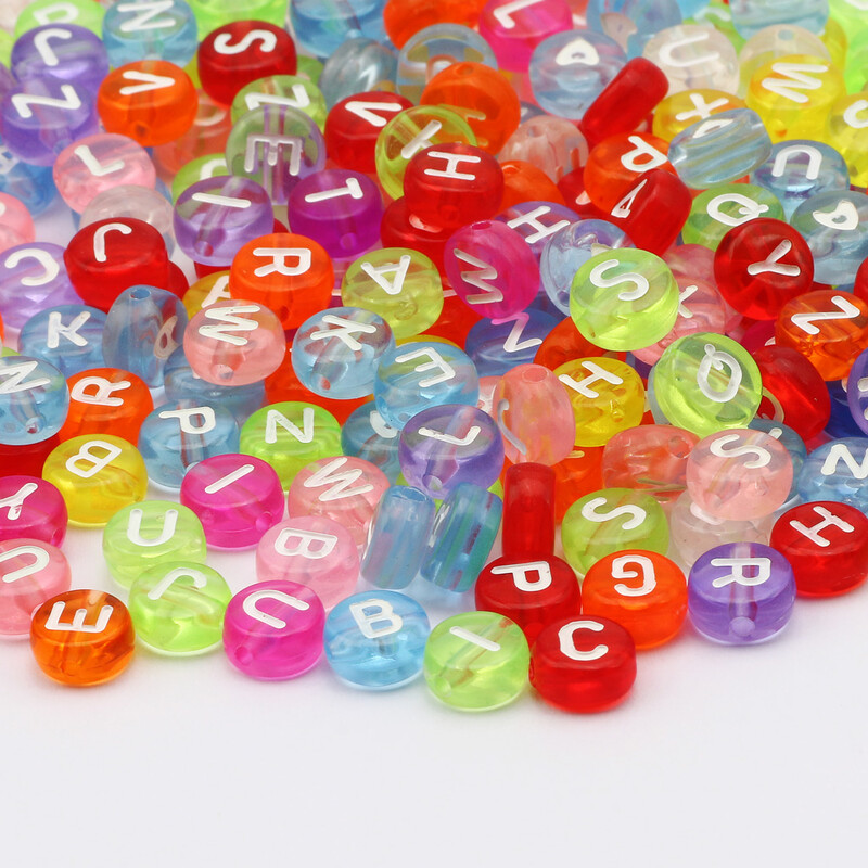 4x7mm 200ks ploché okrúhle priehľadné akrylové korálky biele písmenové korálky akrylové abecedné dištančné korálky na výrobu šperkov, DIY remeslá