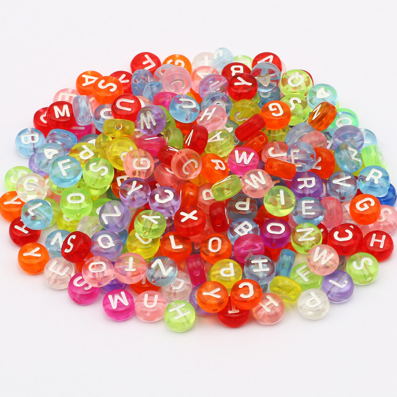 4x7mm 200ks ploché okrúhle priehľadné akrylové korálky biele písmenové korálky akrylové abecedné dištančné korálky na výrobu šperkov, DIY remeslá