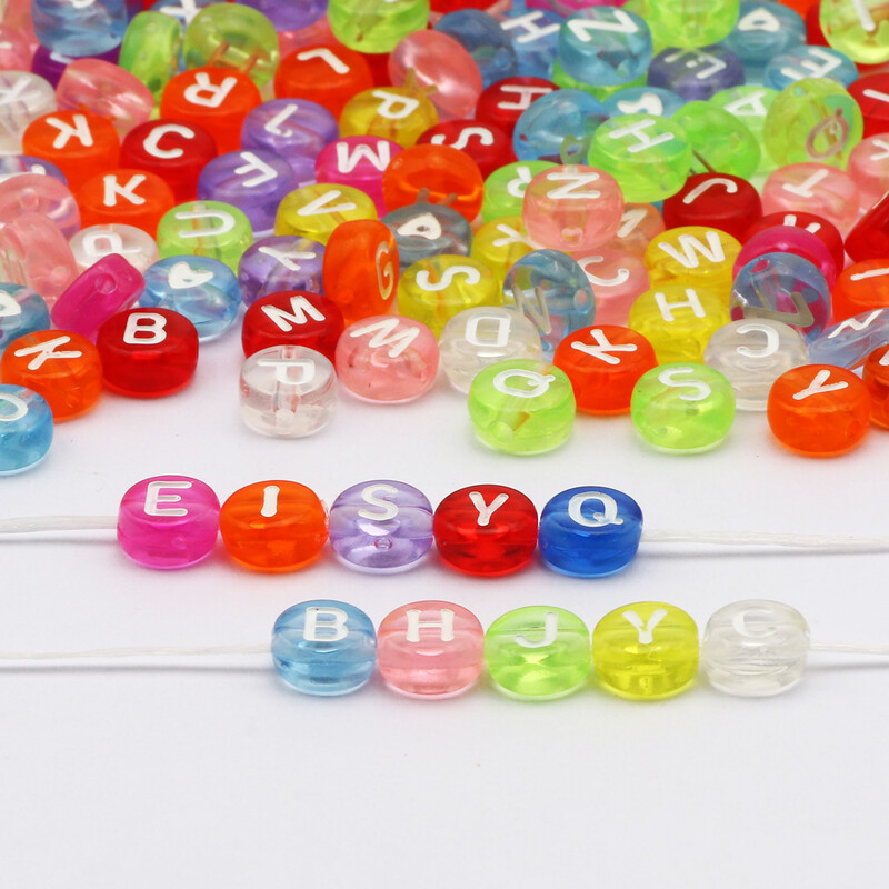 4x7mm 200ks ploché okrúhle priehľadné akrylové korálky biele písmenové korálky akrylové abecedné dištančné korálky na výrobu šperkov, DIY remeslá