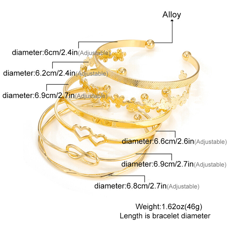 IPARAM naujas elegantiškas raidžių meilės apyrankė aukso spalvos širdies gėlė tuščiaviduriai atidaromų apyrankių rinkinys moteriški madingi papuošalai