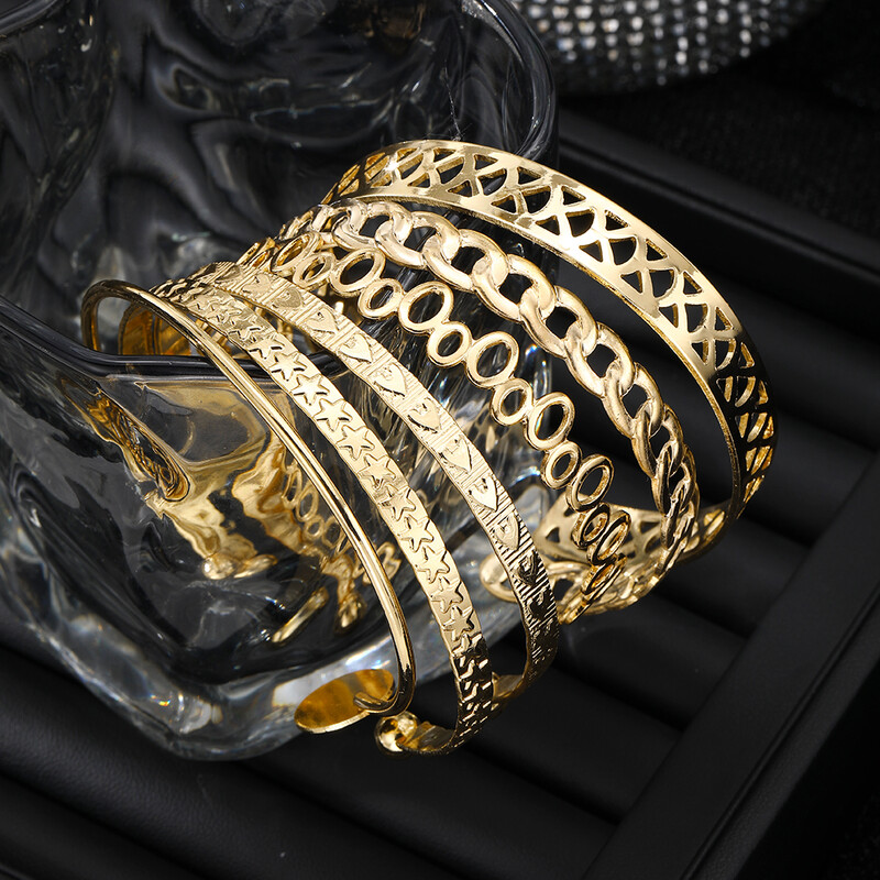 IPARAM naujas elegantiškas raidžių meilės apyrankė aukso spalvos širdies gėlė tuščiaviduriai atidaromų apyrankių rinkinys moteriški madingi papuošalai