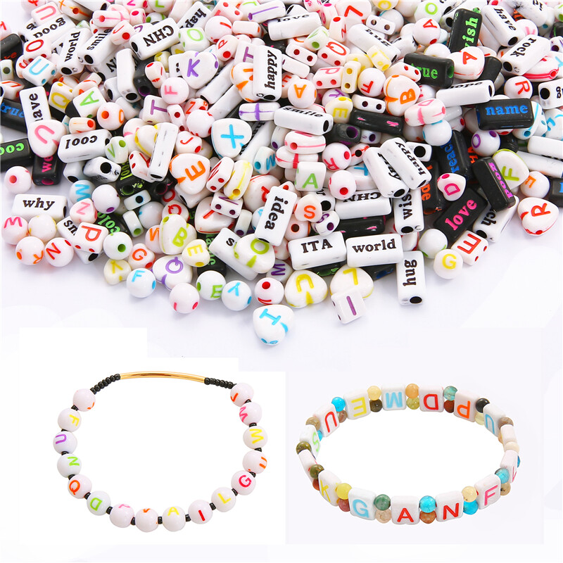 Mišraus plastiko akrilo anglų abėcėlės raidžių širdies karoliukai papuošalams gaminti „pasidaryk pats“ rankų darbo apyrankės karoliai, auskarų priedai