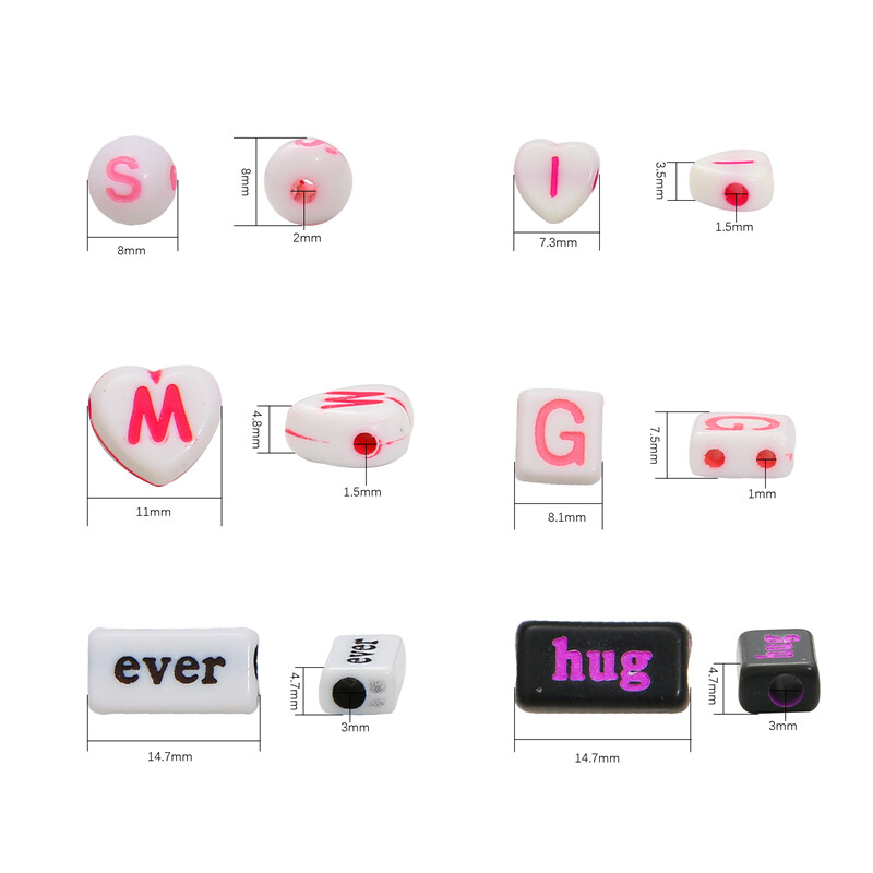 Mišraus plastiko akrilo anglų abėcėlės raidžių širdies karoliukai papuošalams gaminti „pasidaryk pats“ rankų darbo apyrankės karoliai, auskarų priedai