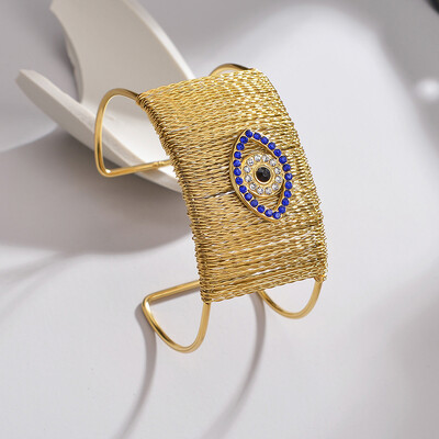 Punk Blue Evil Eye nerūsējošā tērauda rokassprādze sievietēm retro rotaslietas ar dobu atveri plati kristāla rokassprādzes modes rotaslietas