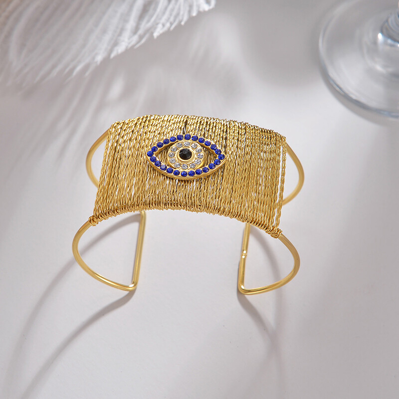 Punk Blue Evil Eye rozsdamentes acél karkötő női vintage ékszerek üreges nyílással széles kristály karkötők divat ékszerek