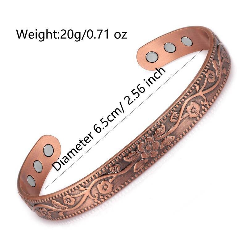 Mágneses karkötő Retro virágos gyűrűs karkötő szett Állítható férfi és női bevonatú ősi réz mágneses karkötő