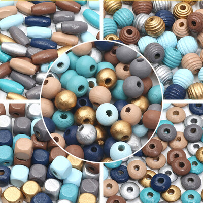 20-200gab Ziemas krāsas dabīgas priedes koka krelles plakanas apaļas/kvadrātveida/ovālas vaļīgas starplikas krelles DIY rotaslietu izgatavošanas piederumiem