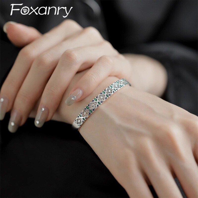 Foxanry Vintage Punk Cuff Náramok pre ženy Páry Nový módny kreatívny dizajn Trblietavé zirkóny Svadobné nevesty Šperky Darčeky