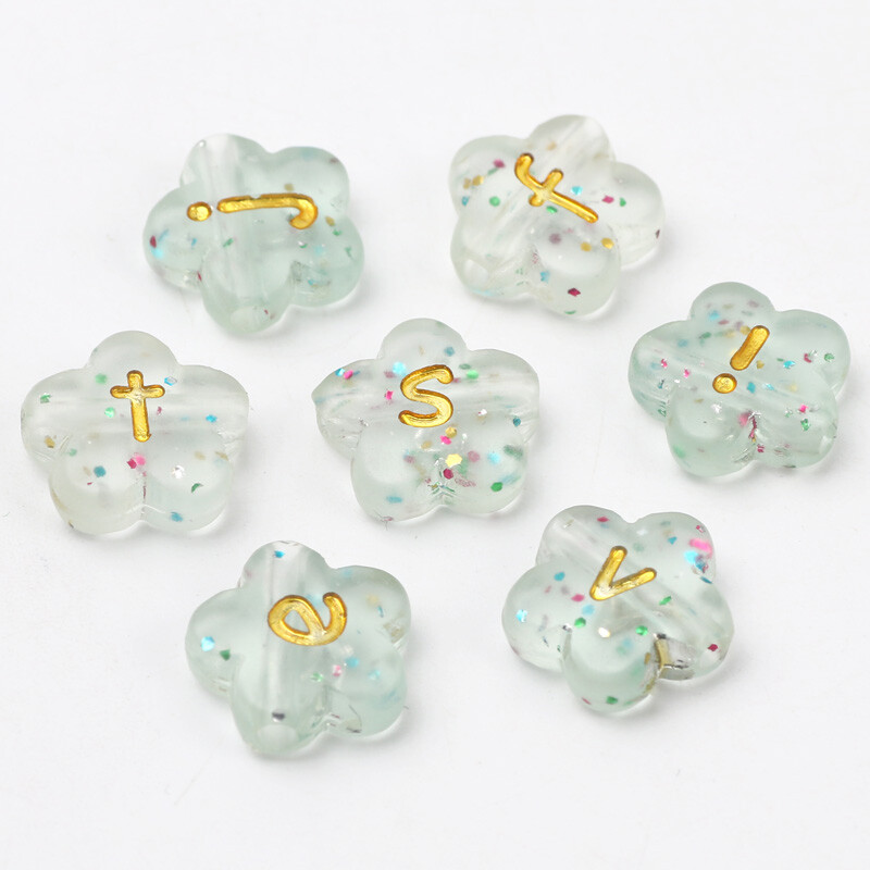 11mm 50db Átlátszó csillagos gyöngyök akril gyöngyök virágforma laza kis nagybetűs gyöngyök ékszerekhez barkácsolási kellékek