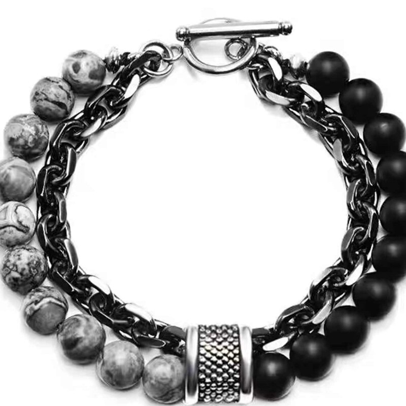 1 kus Punk Simple Temperament Black Beaded Chain s prírodným kameňom korálkové náramky PÁNSKE MÓDNE predmety Dovolenka Cestovanie