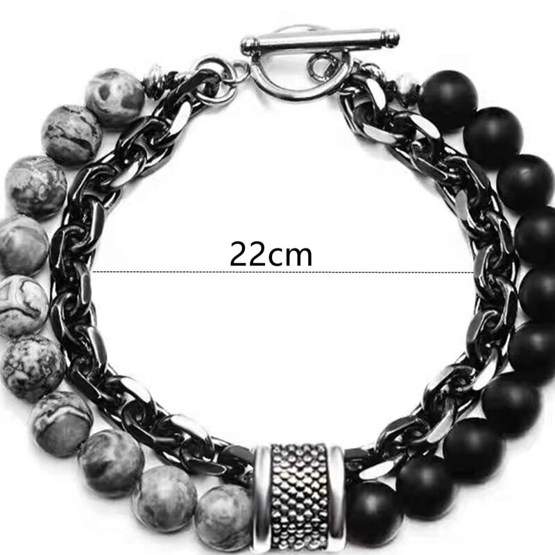 1 kus Punk Simple Temperament Black Beaded Chain s prírodným kameňom korálkové náramky PÁNSKE MÓDNE predmety Dovolenka Cestovanie