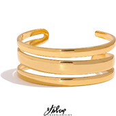 Yhpup nerūdijančio plieno pareiškimas aukso spalvos rankogalių apyrankės, metalinės tekstūros, daugiasluoksnės temperamento mados vandeniui atsparūs papuošalai